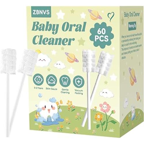 60-Pack Baby Tongue Cleaner Gauze– Gentle Newborn Oral Care, Disposable Toddler Tooth Brush for 0-24 Months Tooth Mouth Gum Clean (Square Style)