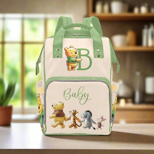 Gender Neutral Pooh Bear Diaper Bag Personalized Monogram Diaper Bag Backpack Baby Shower Gift Waterproof Mommy Bag Backpack Gift Idea Green