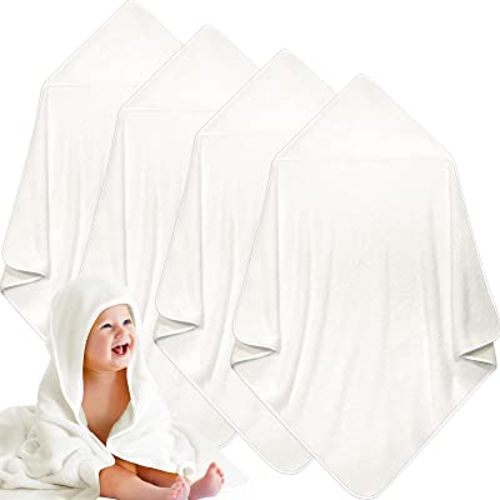 Reginary 4 Pack Baby Hooded Towels Coral Fleece Baby Bath Towels 30 x 30 Inch Soft Absorbent Hooded Bath Blanket for Newborn Toddler Infant Boy Girl Shower Gift Supplies (White)