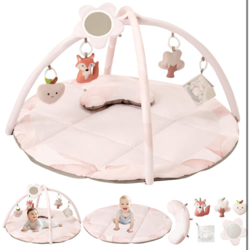 Fortella Baby Play Gym & Activity Mat, Tummy Time Mat w 5 Detachable Toys and Pillow, Large Sensory Playmat for Floor, Newborn Infant Baby Essentials Shower Gift 0-3-6-9-12 Months (Rose Pink)