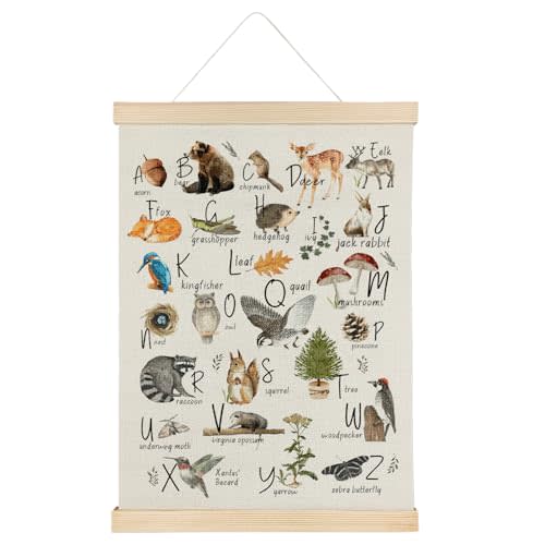 Qvapt Woodland Alphabet Wood Poster Hanger,Woodland Alphabet Animal Wood Poster Hanger, Animal 12x16 Canvas Print Wall Art,Classroom Decor