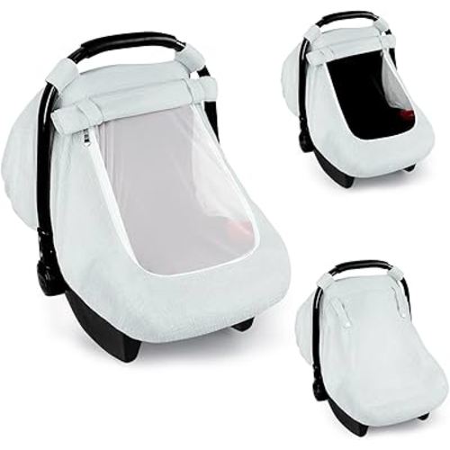 Muslin Car Seat Covers for Babies, Summer Baby Car Seat Cover for Boys Girls with Breathable Window, Lightweight Infant Car Seat Canopy, Gray