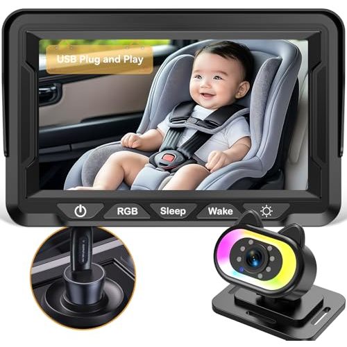 Wkzay Baby Car Camera HD 1080P - 150° Wide Angle, Night Vision, Adjustable View, LED Lights, Easy Installation, Infant Safety, Rear Seat Monitoring for Car Travel