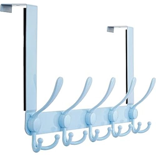 Dseap Over The Door Hook Hanger - 5 Tri Hooks, Heavy Duty Over The Door Towel Rack Coat Rack for Clothes Hat Towel,Blue