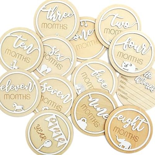 3D Wooden Monthly Milestone Cards, Baby Monthly Milestone Card Sign, Baby Photos,Baby Pregnancy Growth Photo Prop,Baby Announcement Sign(Boho Baby Photo Props)