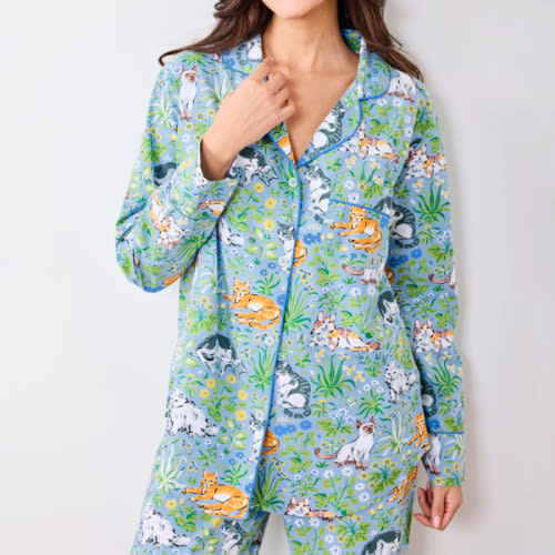 Must Love Cats - Women's Organic Cotton Long PJ Set - Cornflower