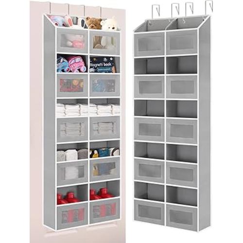 Over the Door Organizer Hanging- 10 Compartments, 80 lbs Load Behind Door Stuffed Animal Storage, Extra Large Toys Storage Organization for Bedroom, Bathroom, Nursery, Shoes, Diaper (grey)