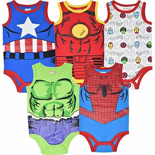 Marvel Avengers Baby Boys 5 Pack Sleeveless Bodysuits 0-3 Months