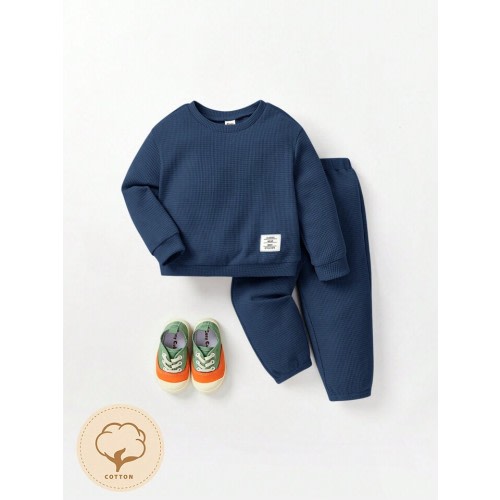 Cozy Cub Baby Boy Letter Patched Sweatshirt & Sweatpants