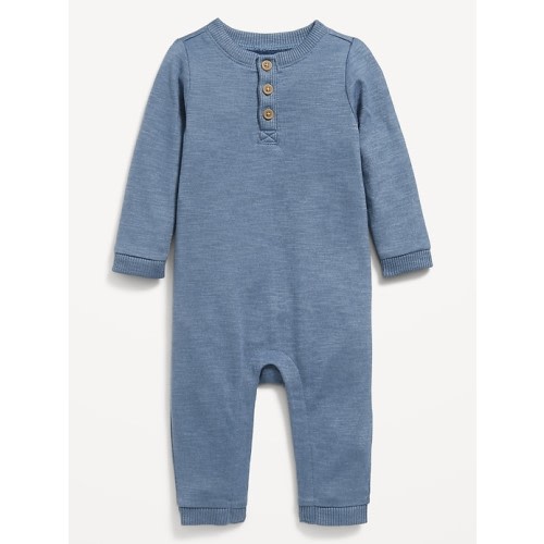 Printed Long-Sleeve Thermal-Knit Henley One-Piece for Baby