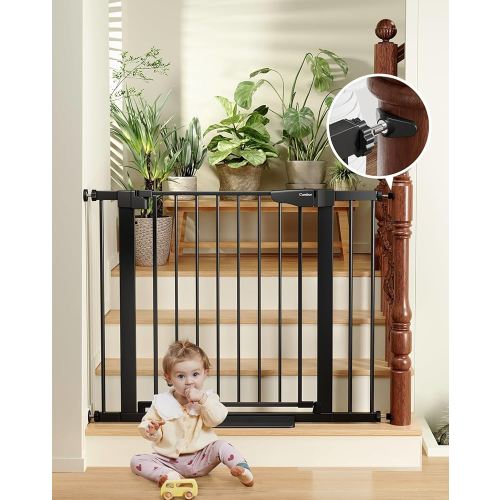 Cumbor 29.7-40.6" Baby Gate for Stairs, Baby Essential Safety Gate, Mom's Choice Awards Winner-Dog Gate for Doorways, Pressure Mounted Auto-Close Pet Gates for Dogs Indoor, Durable Child Gate, Black