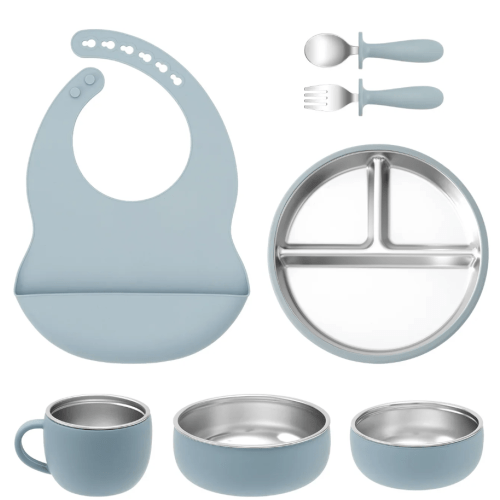 7-Piece Stainless Steel & Silicone Baby Feeding Set