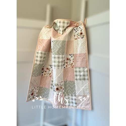 Soft Floral Baby / Toddler quilt / blush and sage / watercolor / flowers / pink and green baby quilt