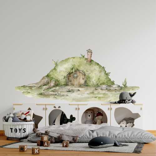 Fairy Forest House Wall Decal Woodland Enchanted Hobbit House Removable Peel and Stick Fabric Wall Sticker