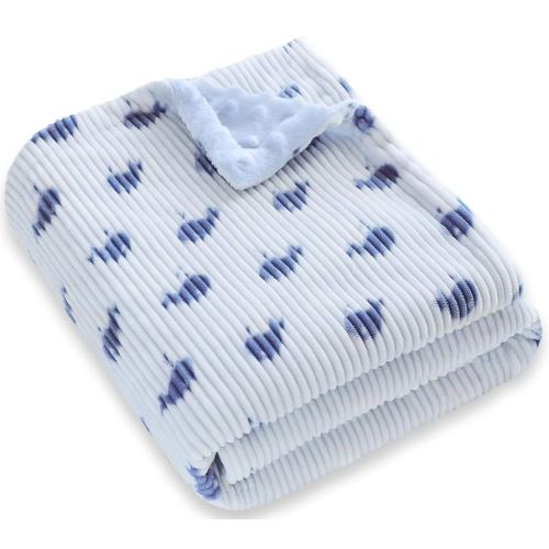 BORITAR Baby Blankets for Boys Girls, Super Soft Corduroy Toddler Blankets with Blue Whale Pattern and Double Dotted Fleece Backing for Infant Newborn Nursery Bed Blankets, 30 x 40 Inch