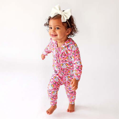 Lisa Frank® Angel Kitty™ Bamboo French Terry Long Sleeve Ruffled Zippered Hooded Romper