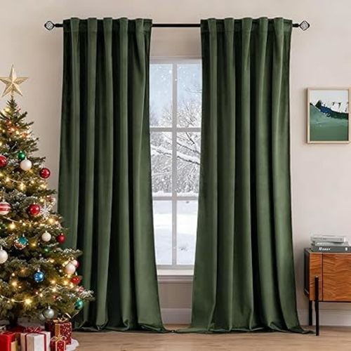 MIULEE Velvet Curtains 84 inches 2 Panels - Luxury Blackout Curtains for Bedroom Living Room Thermal Insulated Super Soft Window Drapes Rod Pocket & Back Tab, Olive Green, W52 x L84 inches