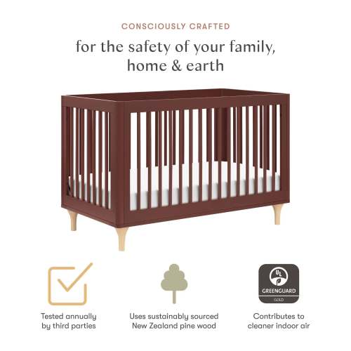Babyletto Lolly 3-in-1 Convertible Crib with Toddler Bed Conversion Kit - Crimson/Natural
