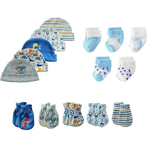15 Pack Unisex New Born Boy Girls Hats Mittens Socks Sets Cotton Soft Infant Accessory 0-6 Months Baby Essentials