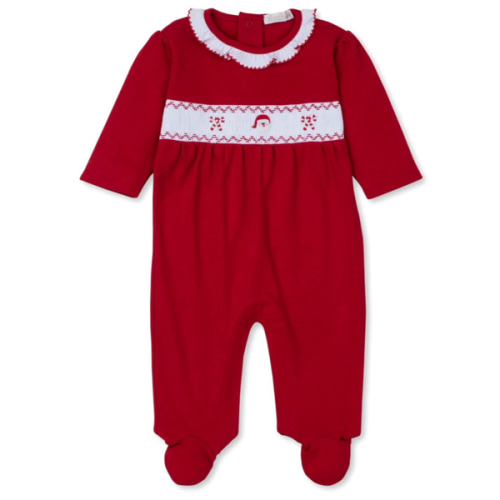 CLB Holiday Medley 25 Red Santa Hand Smocked Footie