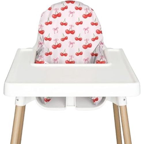 Highchair Cushion Cover for Inflatable Cushion, Compatible for IKEA Antilop Highchair,Accessories Stain-Proof and Wipeable Cover (Cushion NOT Included)(Cherries & Ribbons)