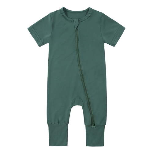 ENFLASH 0-24M Baby Boys Girls Bamboo Viscose Short Romper, 2 Way Zipper One-Piece Short Sleeve Jumpsuits, Sleep and Play