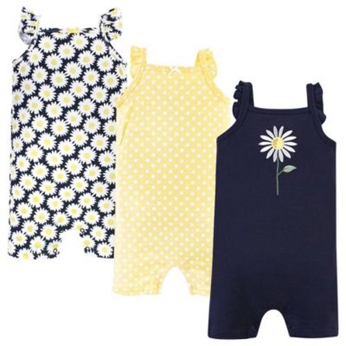 Hudson Baby Infant Girl Cotton Rompers 3pk, Daisy, 6-9 Months