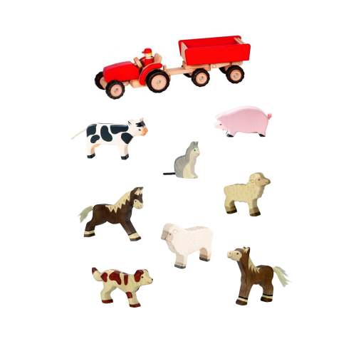 Goki Red Tractor and Farm Animals Gift Set