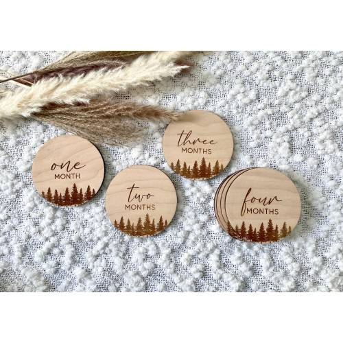 Forest Wooden Monthly Milestone Discs | Baby Monthly Milestone Signs | Monthly Milestone Markers