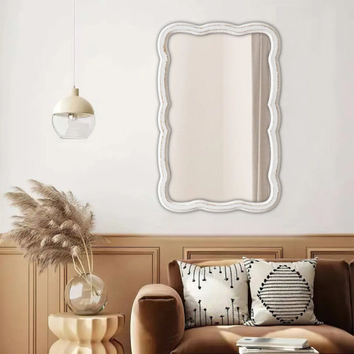Ophelia & Co. Distressed White Scalloped Rectangle Wall Mirror 16 x 24 Inch, Wooden Rustic Decorative Mirror, Vertical or Horizontal | Wayfair