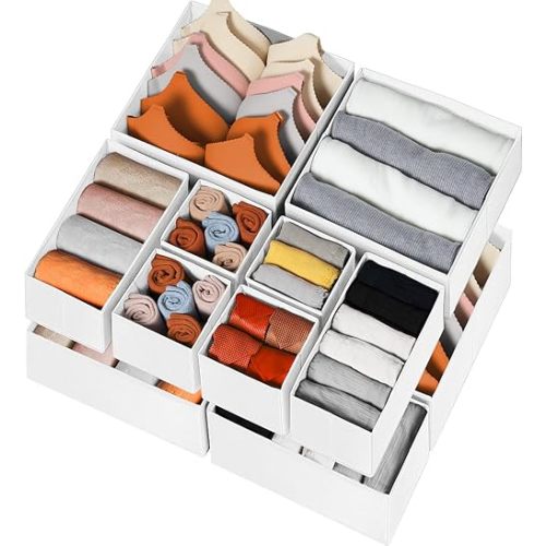 Criusia Drawer Organizer Clothes 12 Pack - Fabric Closet Organizers and Storage for Nursery Organization - Dresser Drawer Dividers for Baby Clothes/Socks/Underwear/Bras - College Dorm Room Essentials