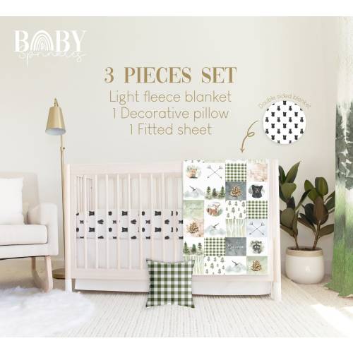 Woodland Crib Bedding Set, Woodland Baby Crib Bedding, Woodland Nursery, Baby Bear Nursery, handmade furniture and decor