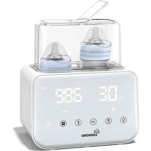 Baby Bottle Warmer, Grownsy 10-in-1 Fast Bottle Warmer Accurate Temp Control, with LCD Display, Timer, Defrost, Sterili-zing, Keep 24H, Double Bottle Warmer for Breastmilk& Formula, Heat Baby Food