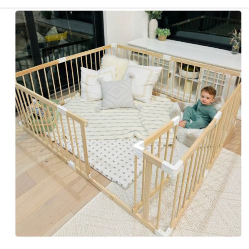 HARPPA Wooden Baby Gate Playpen | Non-Toxic Foldable DIY Adjustable Play Yard for Infants & Toddlers – Natural Finish Baby Fence for Small & Large Spaces