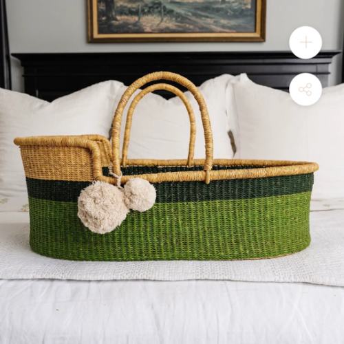 Green Two Tone<br> African Moses Basket<br>Vegan Handle