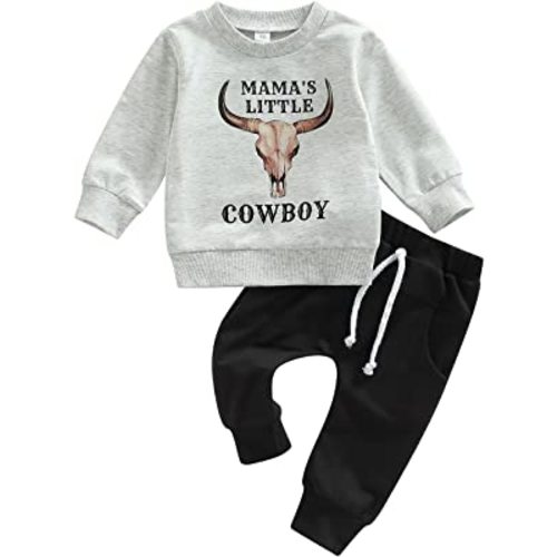 Toddler Baby Boy Clothes Cow Print Crewneck Sweatshirt Jogger Pants 2Pcs Western Cowboy Fall Winter Outfit Set