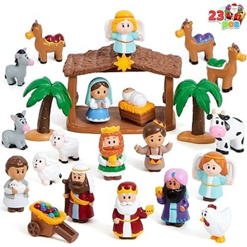 JOYIN 23 PCS Christmas Little Nativity Playset Figurine, Christmas Story Manger Scene Miniature Toys for Kids Toddlers Xmas Gift, Party Decorations Tabletop