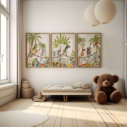 Nursery Wall Art Prints, Baby Boy Nursery Decor, Safari Animal Prints, Kids Room Artwork, Animal Paintings for Gender Neutral Room
