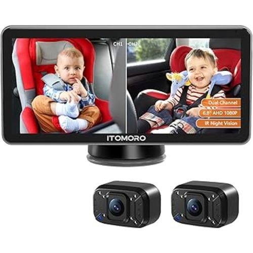 Itomoro Baby Car Camera Dual-Channel 6.8 inch Baby Car Monitor Display with 2 IR Night Vision Camera, Easily Install HD 1080P Car Camera for Baby with Crystal Clear Wide View for Rear Facing Seat