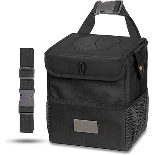 Creathing Car Trash Can [Touring Edition] - Removable Liner - 100% Leakproof, Odor Control Lid, Hanging Garbage Bin for SUV, Truck, Car (2 Gal, Black)