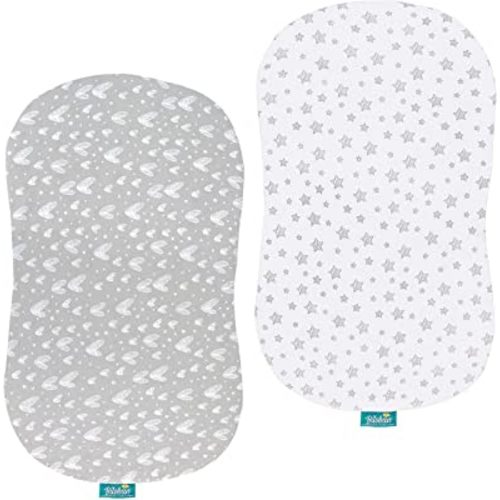 Bassinet Sheets Compatible with Halo Bassinest Swivel, Flex, Glide, Premiere & Luxe Series Sleeper, 2 Pack, 100% Jersey Knit Cotton Sheets, Breathable and Heavenly Soft, Grey and White Print for Baby