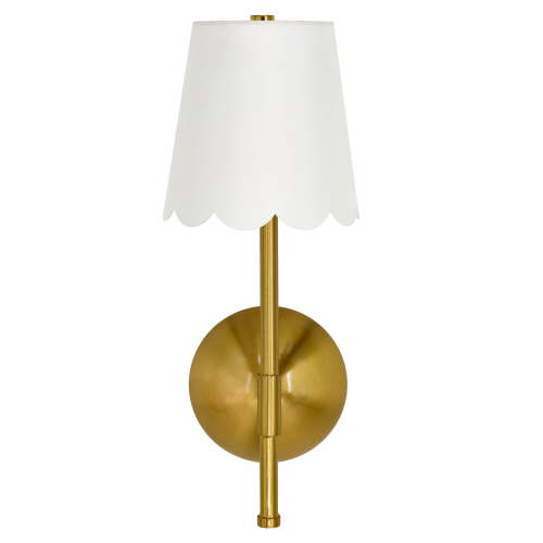 Home Decor Collection Cordless Brass Rechargeable Wall Scone with Scalloped Fabric Shade and Remote