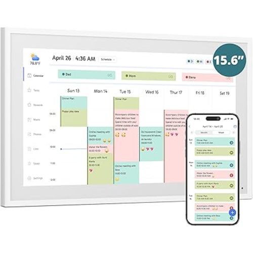 Digital Calendar 15.6-inch Smart Chore Chart, Home Electronic Wall/Tabletop Calendar with Interactive Display/Touch Screen for Family Schedule Planning, Seamless Data Syncs and APP Access