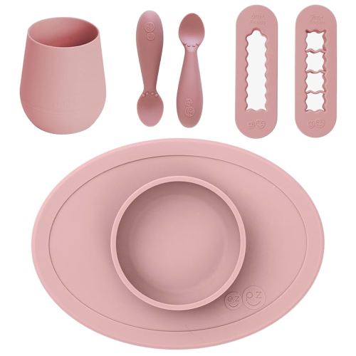 ezpz First Foods Bundle 6m+ (Blush) Tiny Bowl + Tiny Spoons + Tiny Cup + Food Cutters Baby Essentials