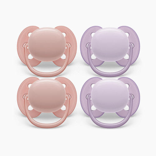Philips Avent Ultra Soft Pacifier, 0-6 Months (4 Pack) - Lychee/Fresh Lilac, 4