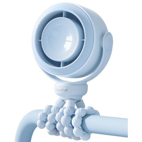 SWEETFULL Portable Stroller Fan, Pinch-Proof Baby Fan, 5-Speed Quiet Mini Clip on Fan, USB-C Rechargeable Battery, LED Display for Car Seat, Crib & Travel - Blue