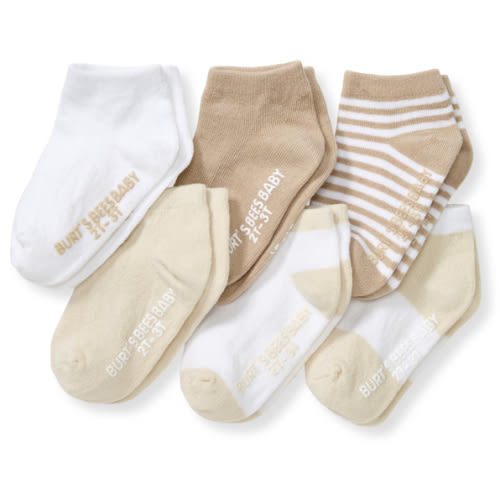 Solid and Stripes Organic Cotton Baby Ankle Socks 6 Pack Oat
