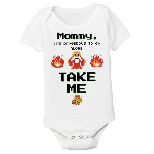Zelda Link Mommy Mom Funny Old School Gamer Mothers Day Gift Baby Bodysuit 6-12 Months Onesie Nerd Parents Infant Shirt Dangerous to go Alone ZELMOM612SS