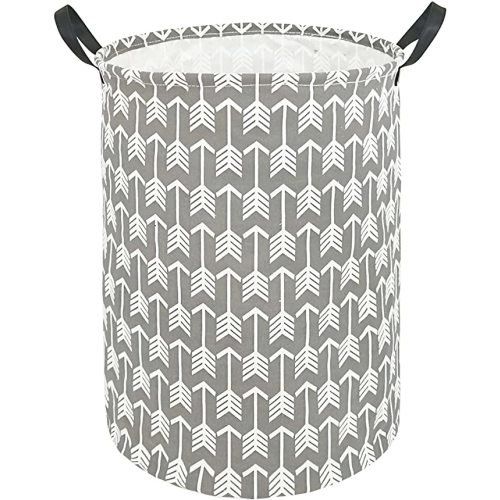 KUNRO Large Laundry Hamper Basket Bag Toy Storage Box Organizer Waterproof Coating Bin for Nursery Clothes (Gray arrow)