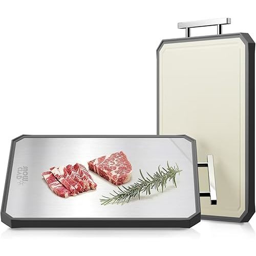 SNOWCLAD Stainless Steel Cutting Board,Double Sided Steel Cutting Board for kitchen,Stainless Steel/Wheat straw pp Large Cutting Board for meat,Dishwasher Safe,non toxic Chopping Board,16 * 11 Inch